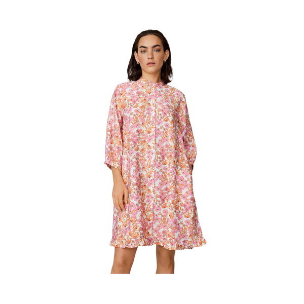 Adanaya Ladonna 3/4 Shirt Dress AOP - Pink
