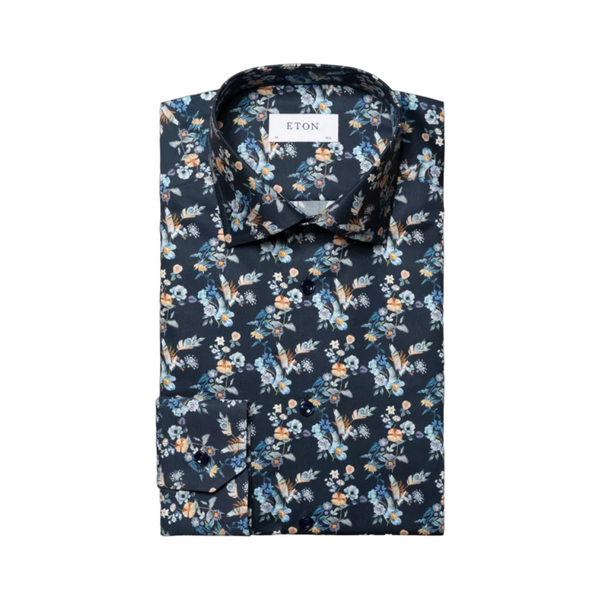 Floral Print Twill Shirt - Navy