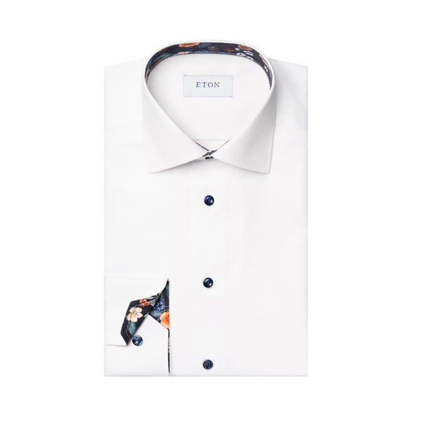 Floral Print Solid Signature Twill Shirt - White