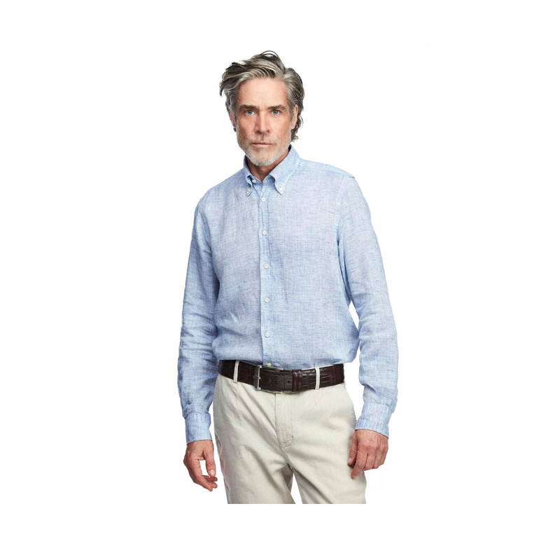 White Yarn Linen Shirt - Blue