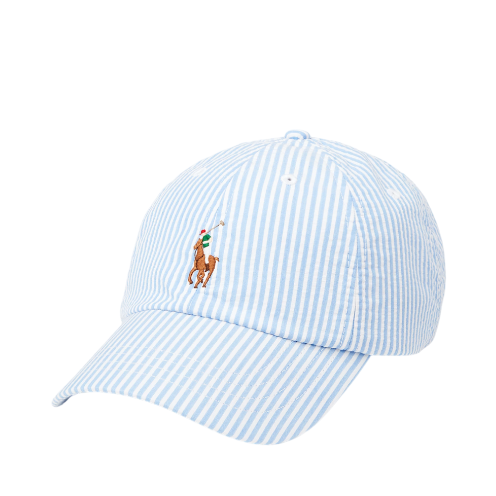 Striped Seersucker Cap - Blue