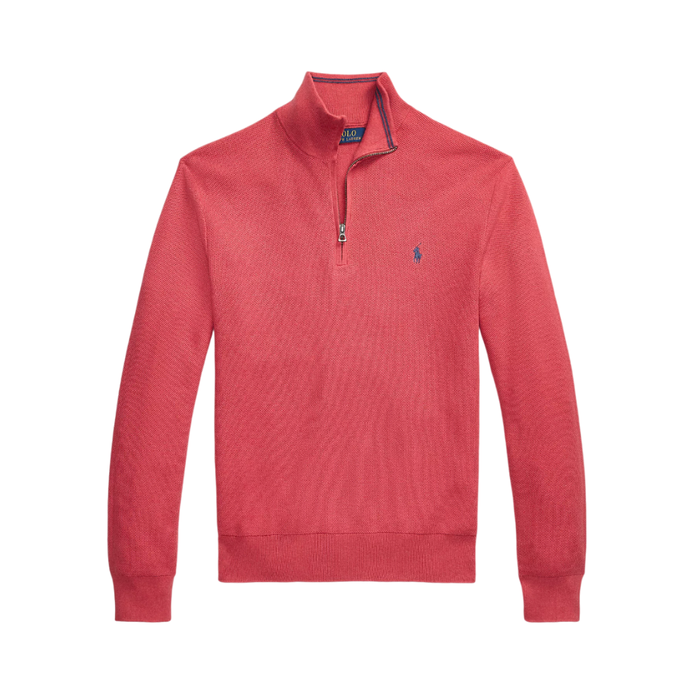 Mesh-Knit Cotton Quarter-Zip Sweater - Red