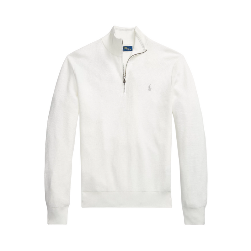 Mesh-Knit Cotton Quarter-Zip Sweater - White