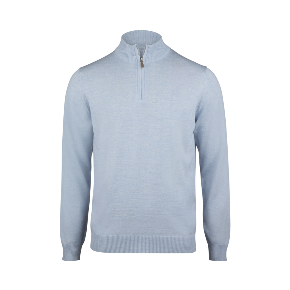 Sweater Knitted Half Zip Merino - Blue