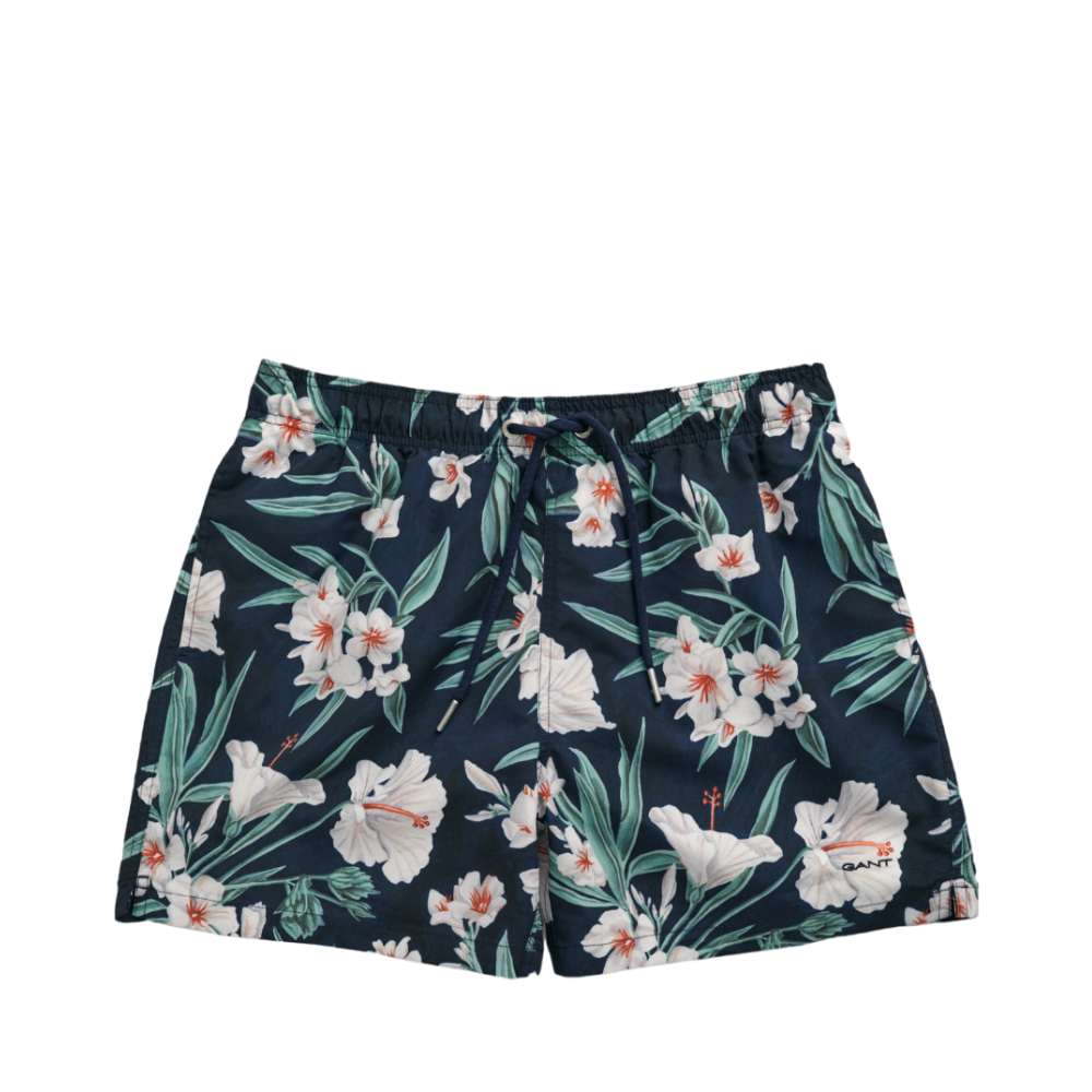 Oleander Print Swim Shorts - Blue