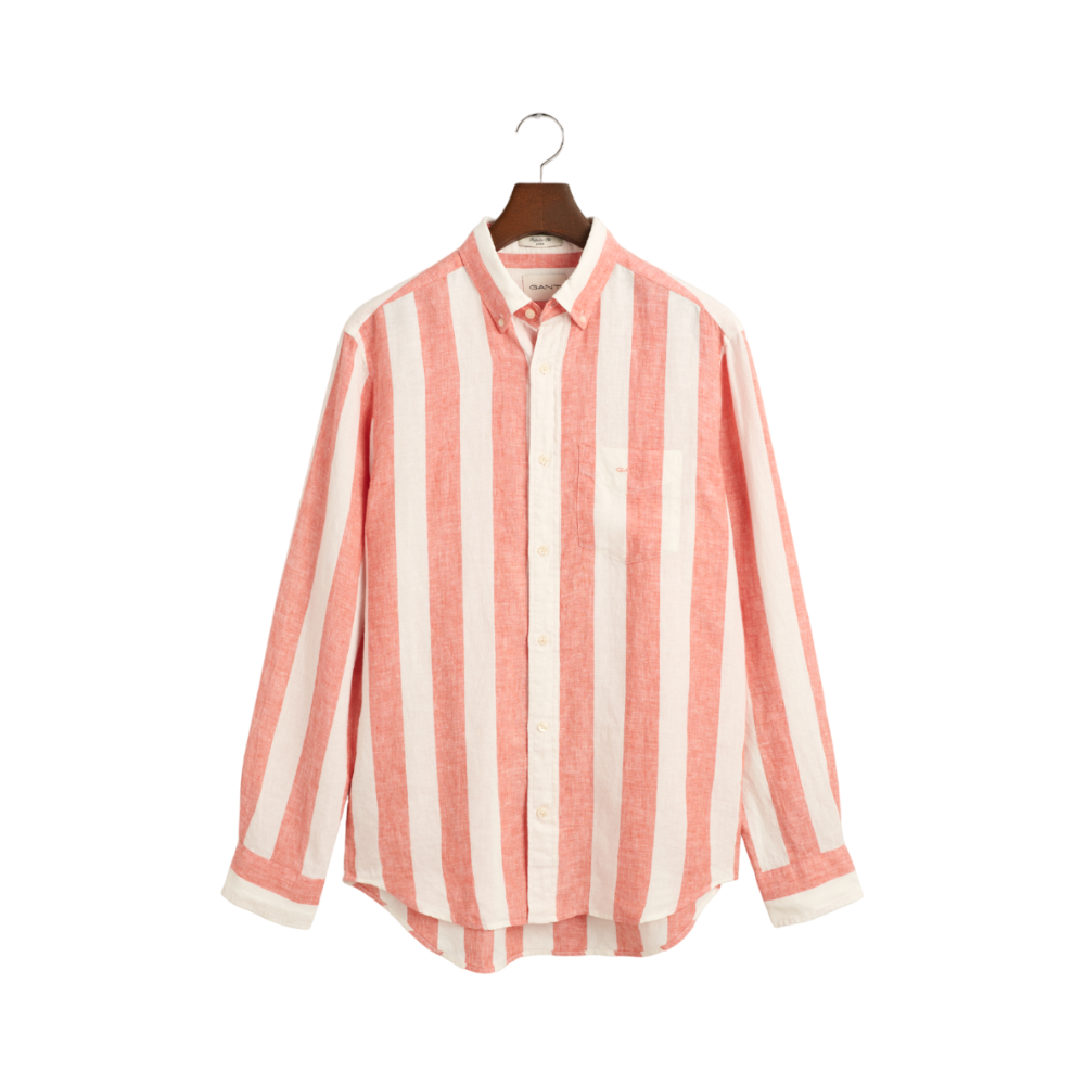 Bold Stripe Linen Shirt - Orange