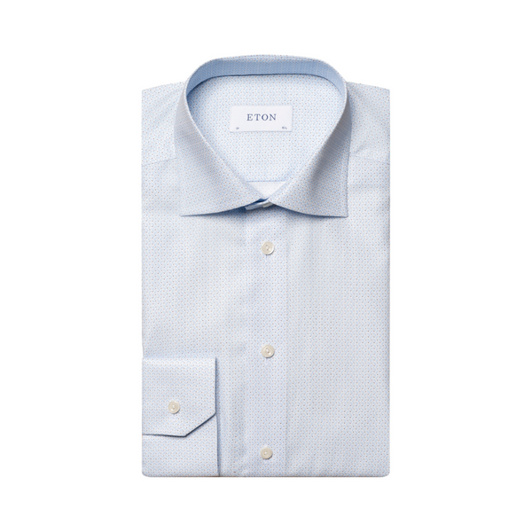 Geometric Micro Print Twill Shirt - Blue