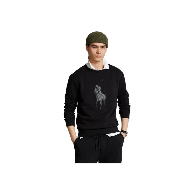Long Sleeve Polo Logo Sweatshirt - Black