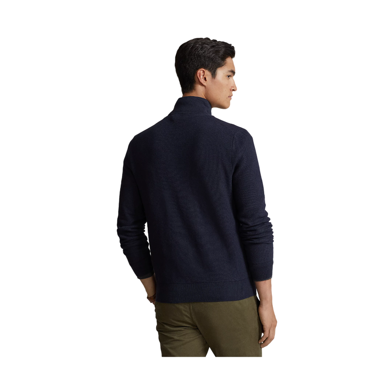 Mesh-Knit Cotton Quarter-Zip Sweater - Navy