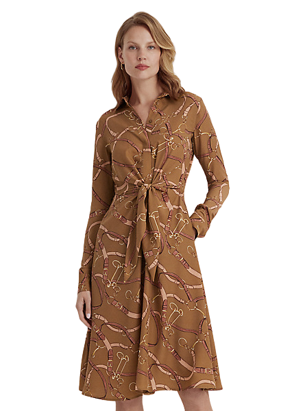 Kahwell Long Sleeve Day Dress - 001 CAMEL MULTI