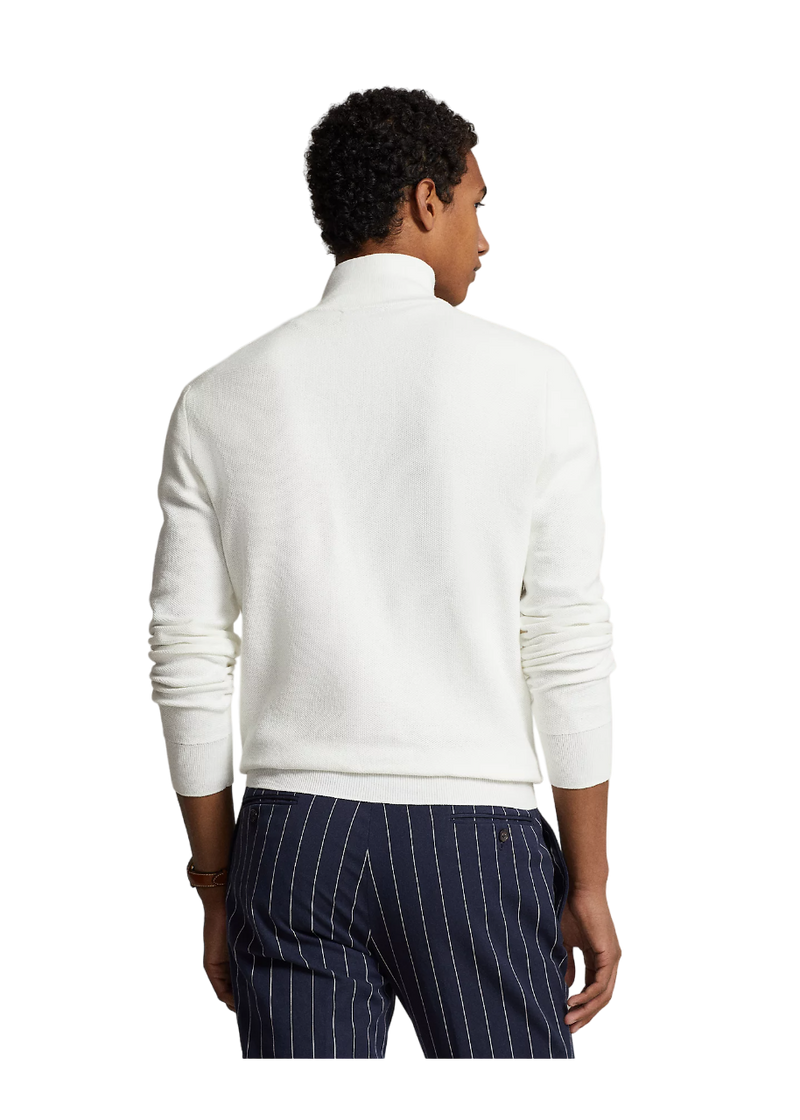 Mesh-Knit Cotton Quarter-Zip Sweater - White