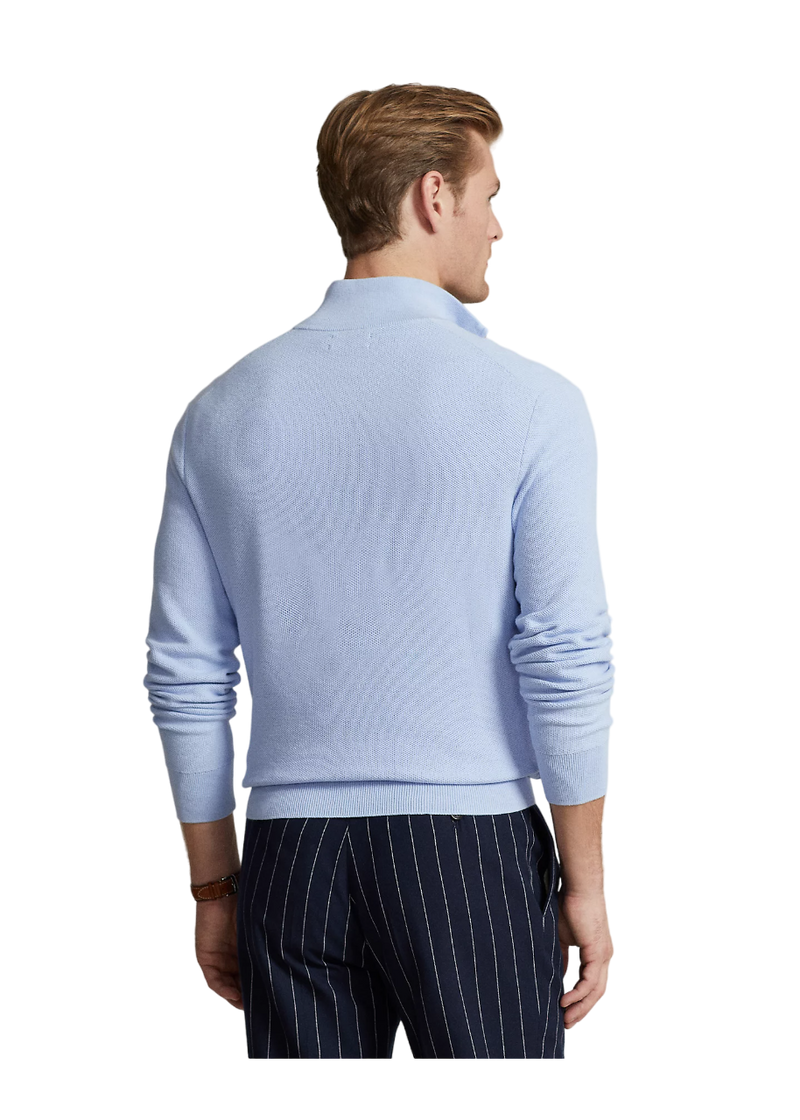 Mesh-Knit Cotton Quarter-Zip Sweater - Blue