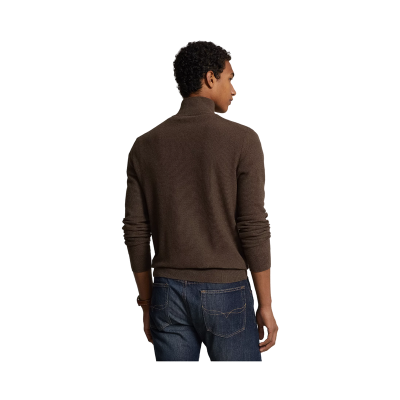 Mesh-Knit Cotton Quarter-Zip Sweater - Brown