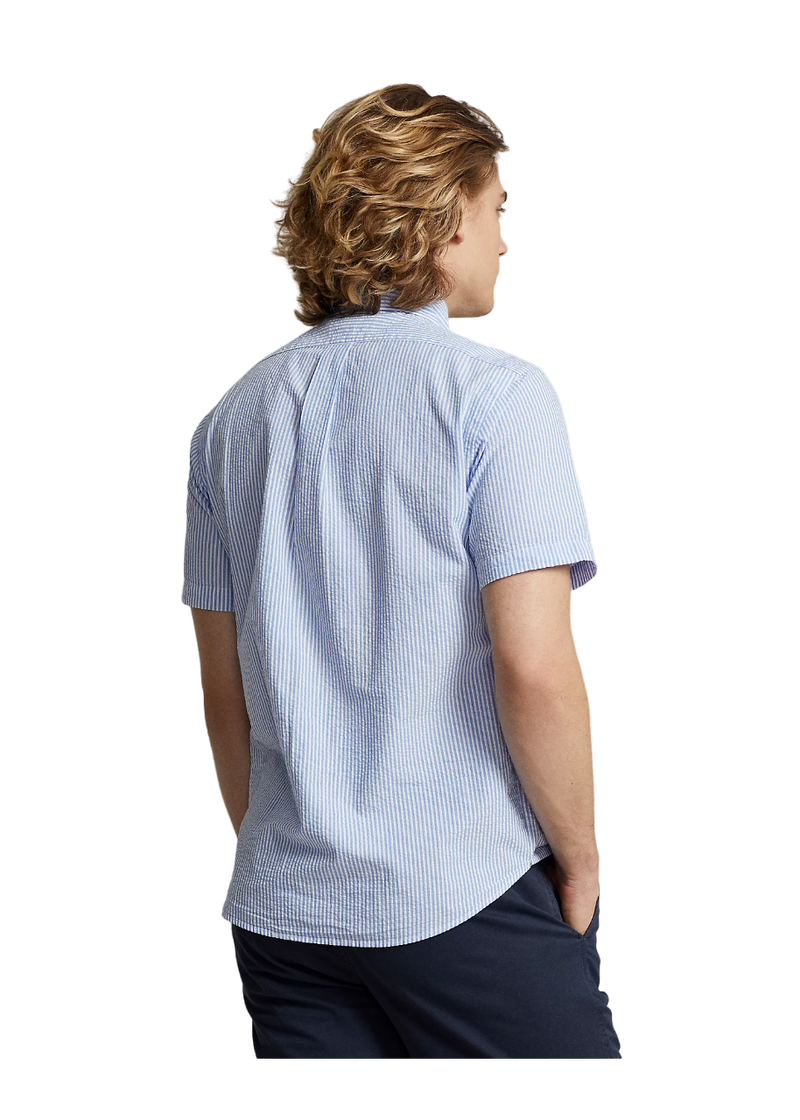 Custom Fit Striped Seersucker Shirt - Blue