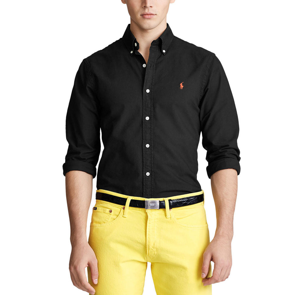 Slim Fit Garment-Dyed Oxford Shirt - Black