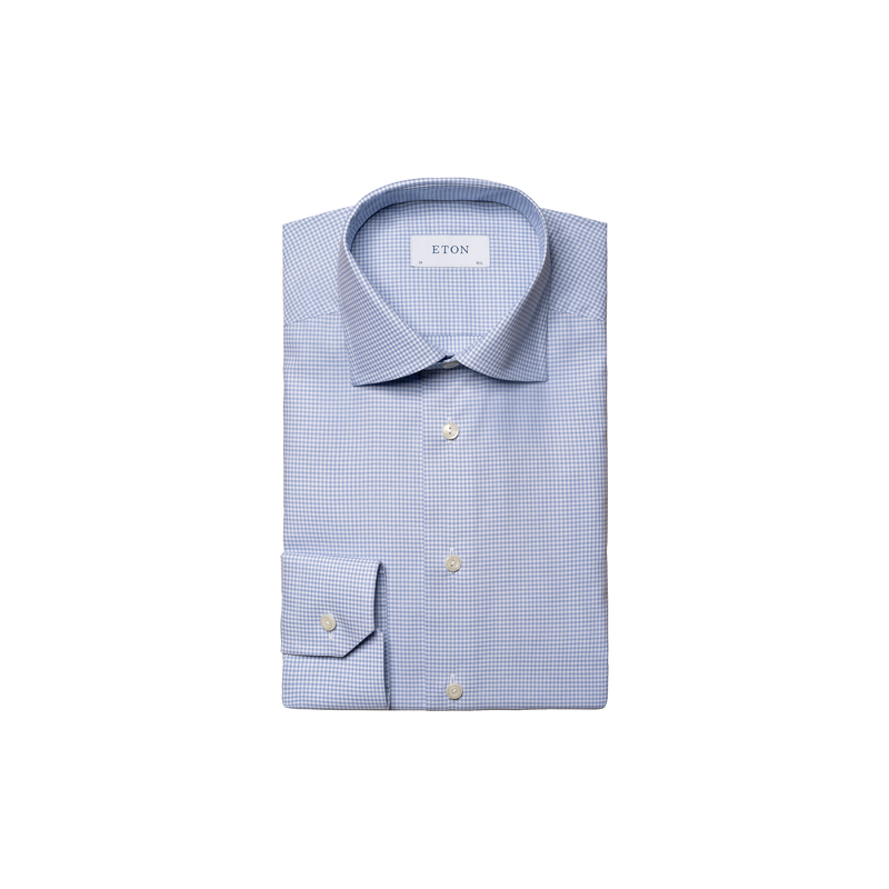Cut Away Contemporary Micro Check Twill Shirt - Blue