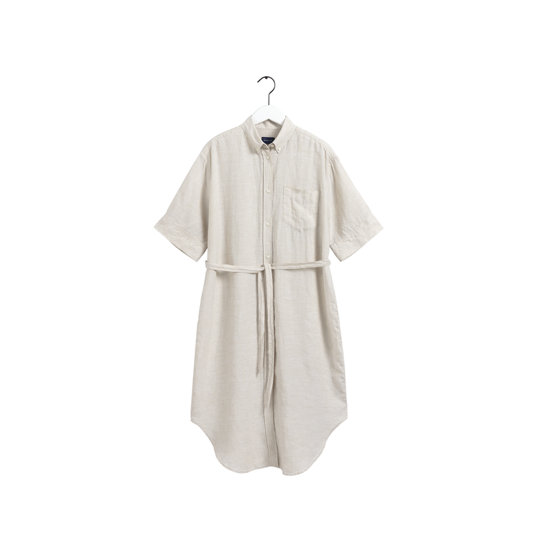 Linen Chambray Shirt Dress - Beige