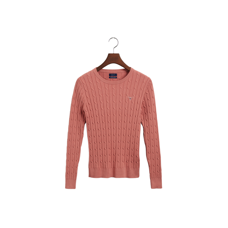 Stretch Cotton Cable Crew - Pink