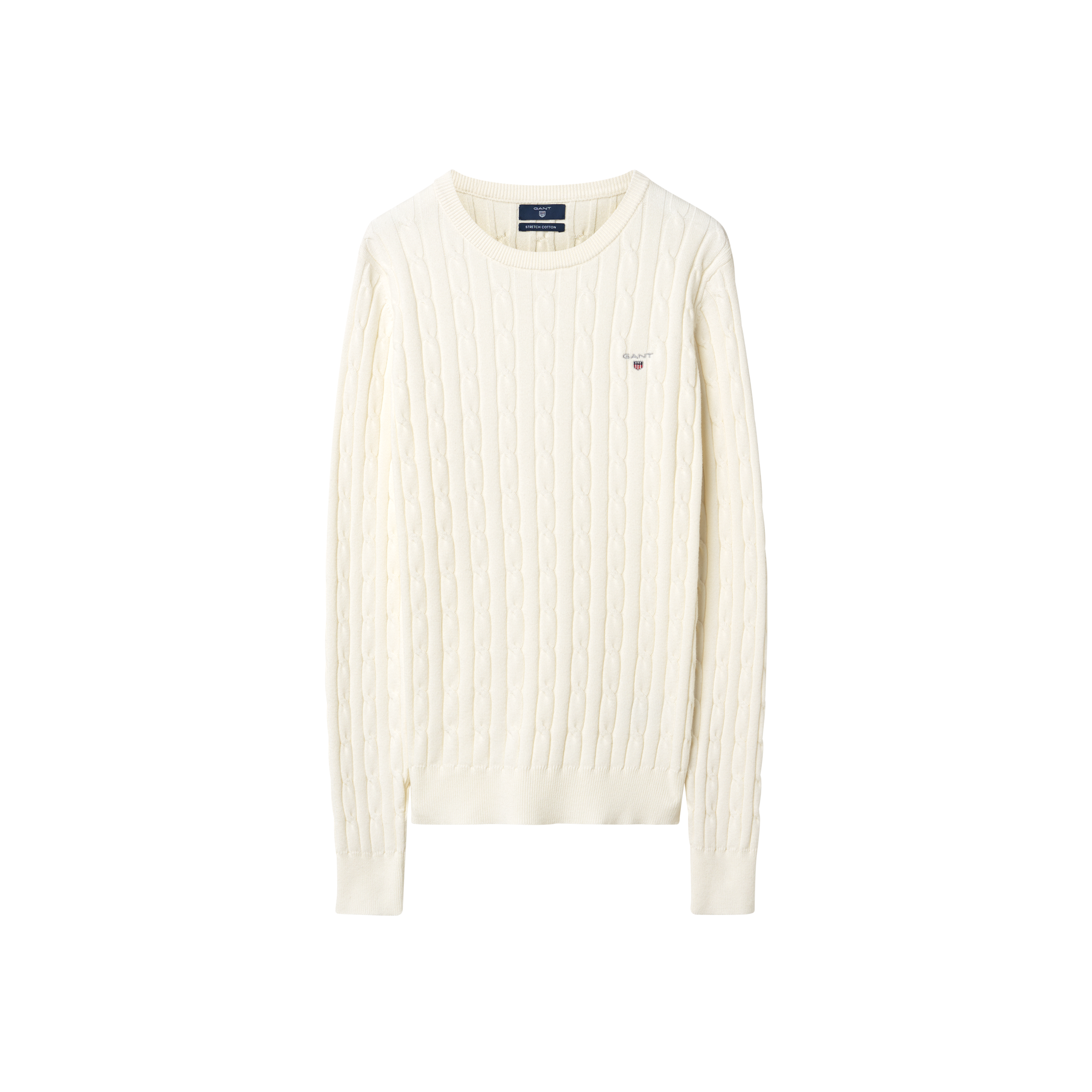 Stretch Cotton Cable Crew - White