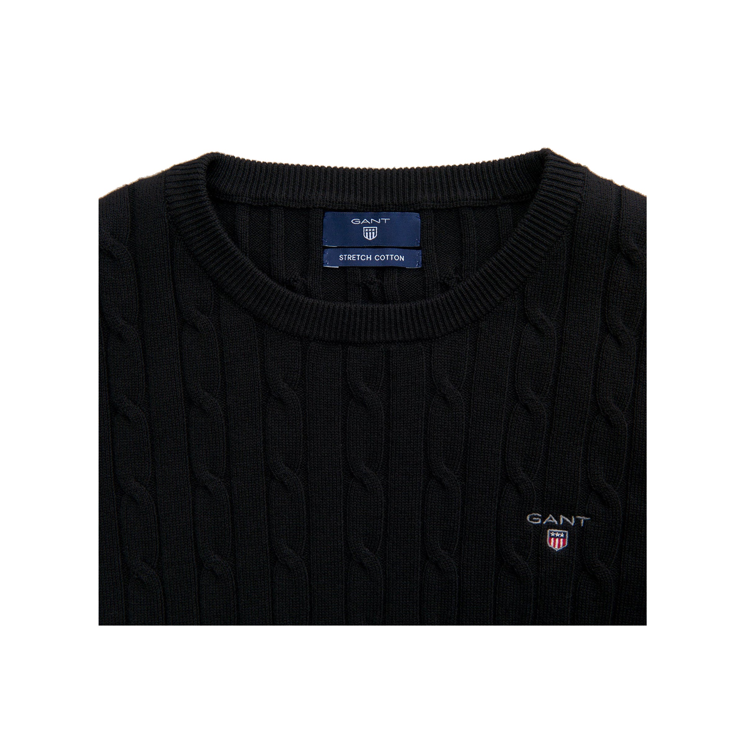 Stretch Cotton Cable Crew - Black