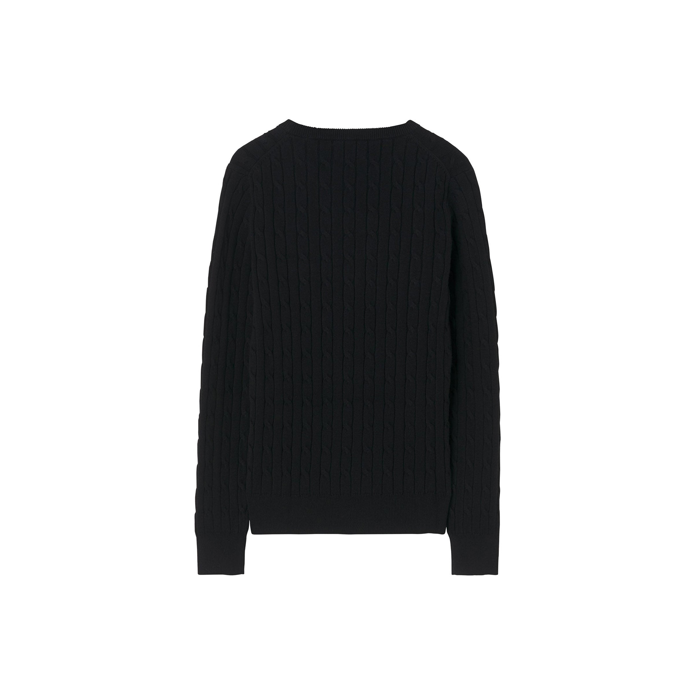 Stretch Cotton Cable Crew - Black