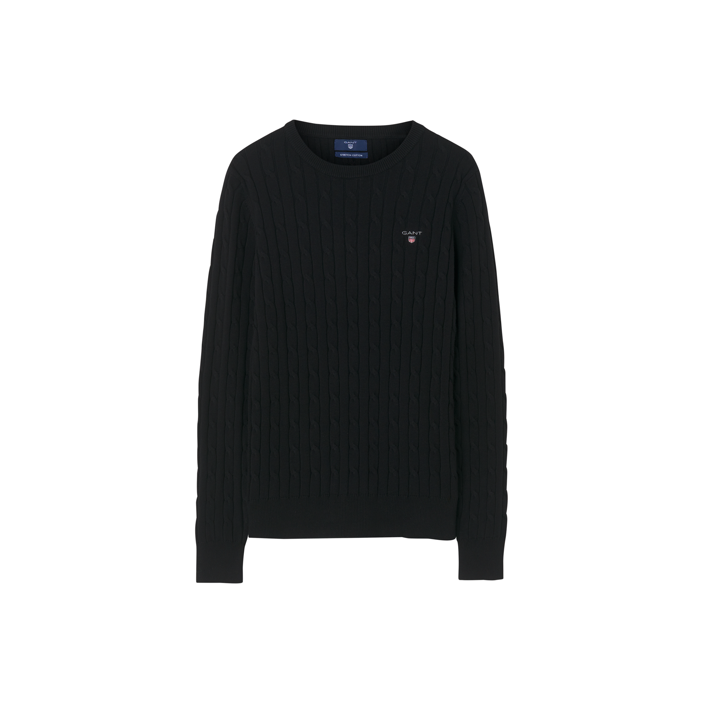 Stretch Cotton Cable Crew - Black