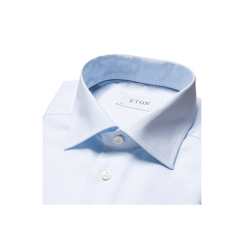 Cut Away Slim Micro Check Twill Shirt - Blue