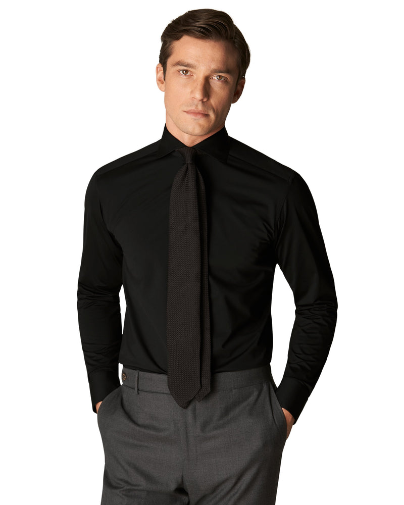 Wide Spread Slim Stretch Shirt - Black