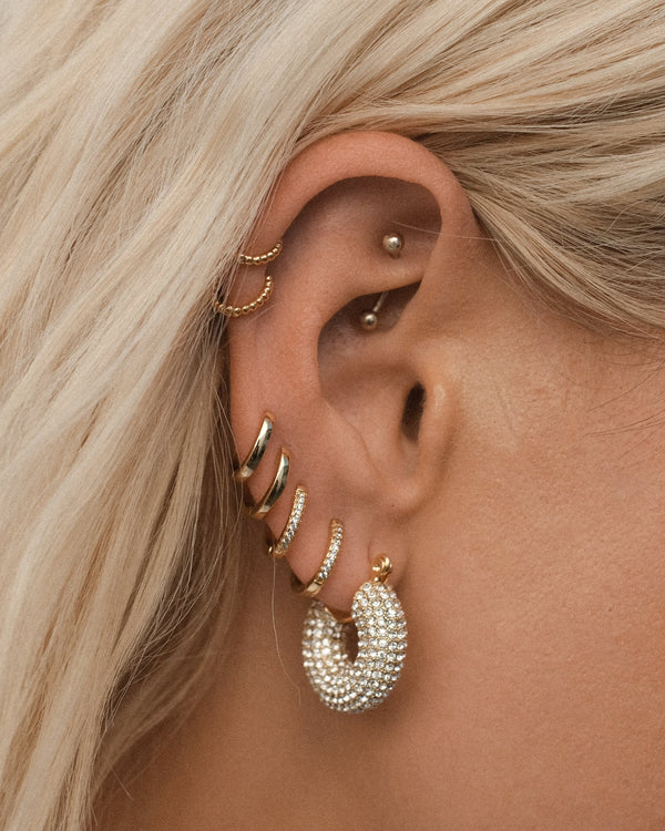 The Pave Mini Donut Hoops - Gold
