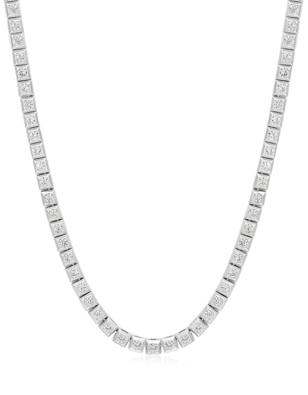 Pyramid Stud Tennis Necklace - Silver