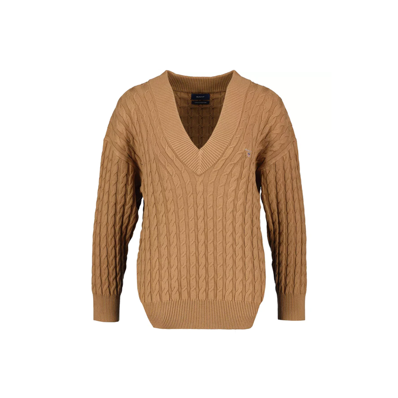 Twisted Cable V-Neck - Brown