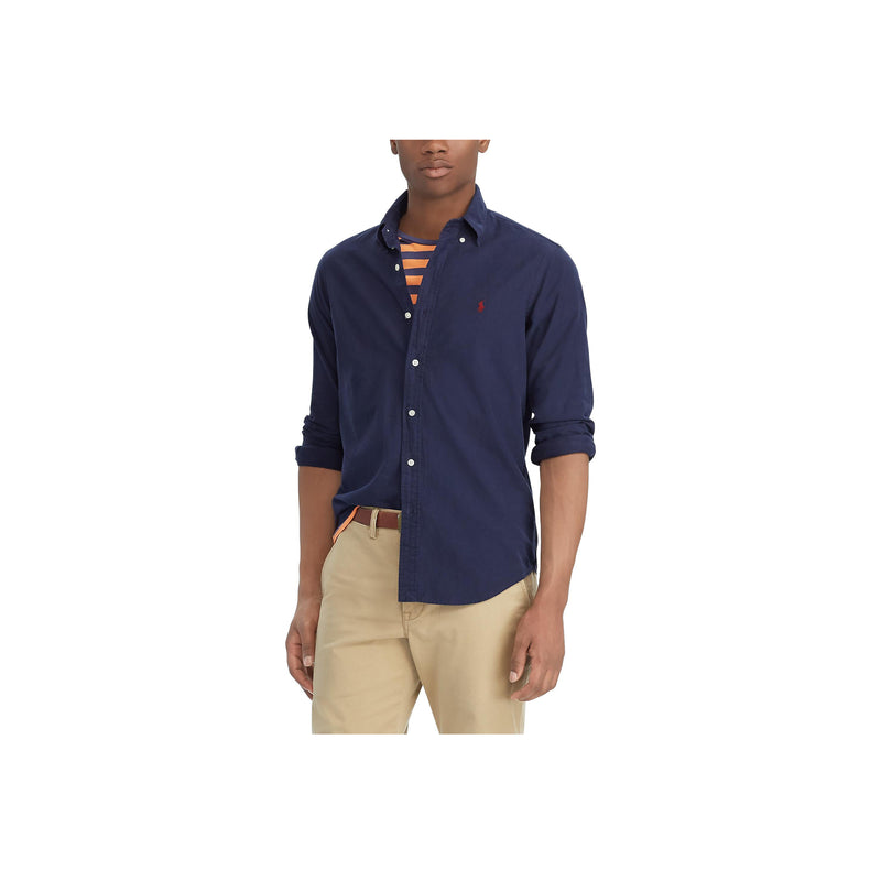 Slim Fit Garment-Dyed Oxford Shirt - Navy