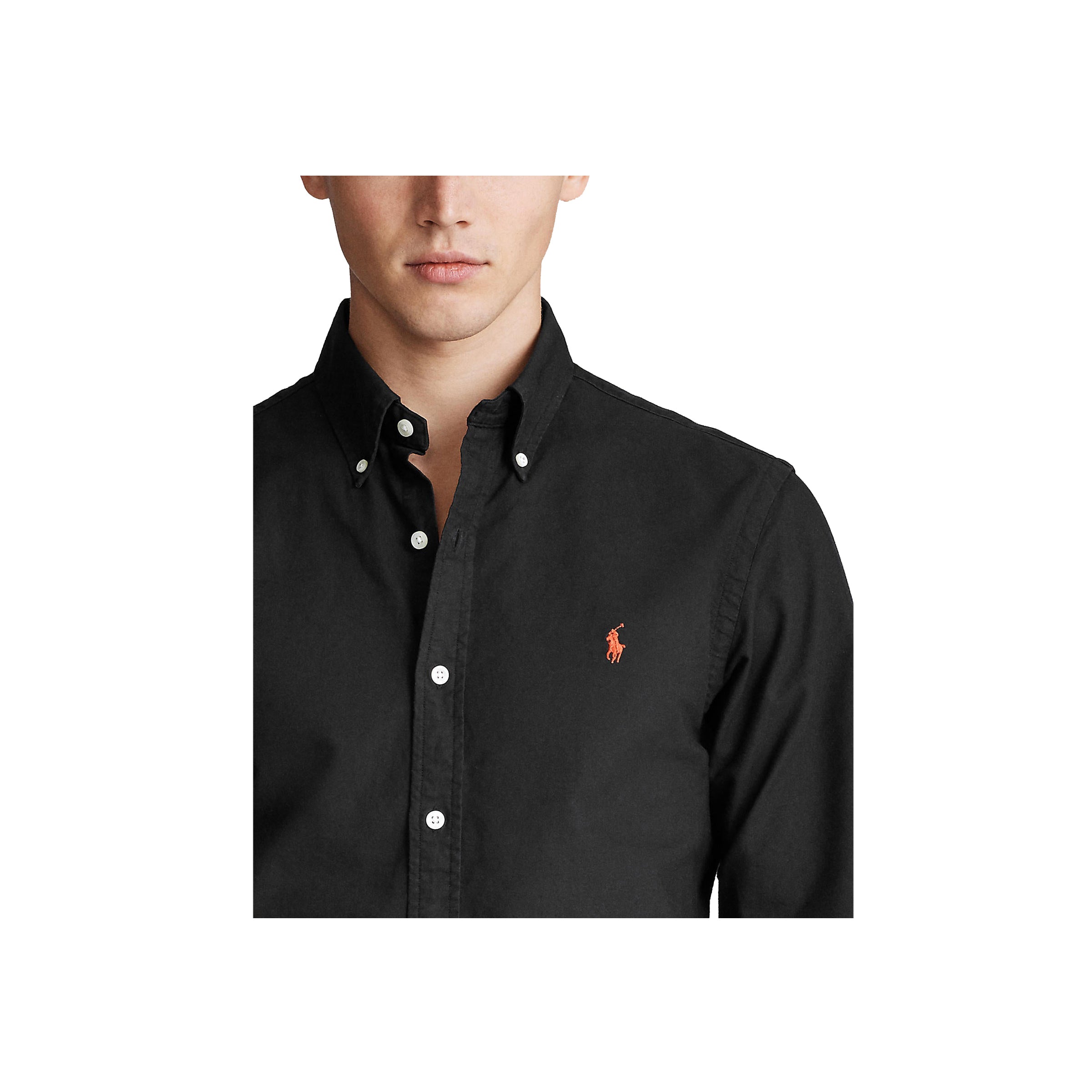 Slim Fit Garment-Dyed Oxford Shirt - Black