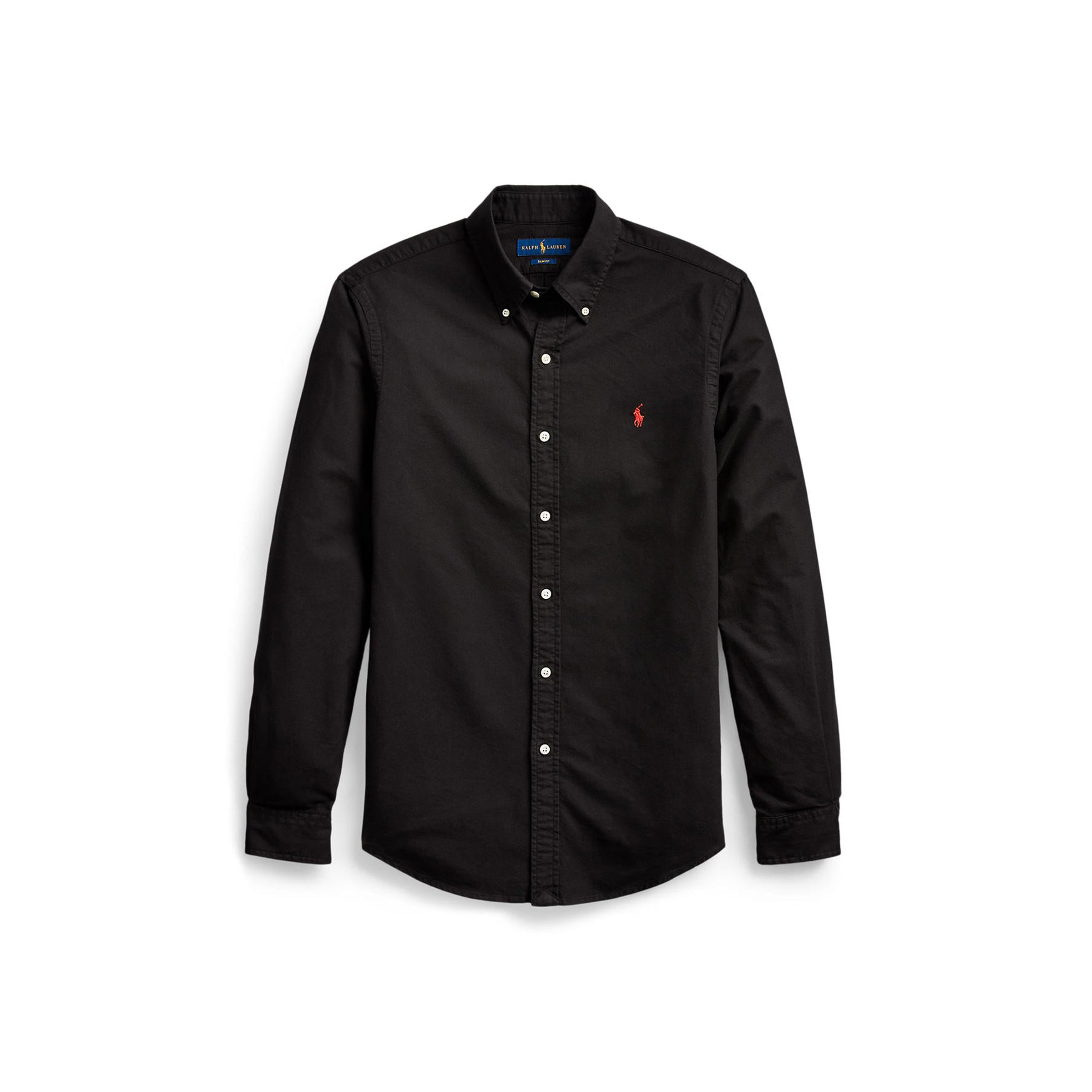 Slim Fit Garment-Dyed Oxford Shirt - Black