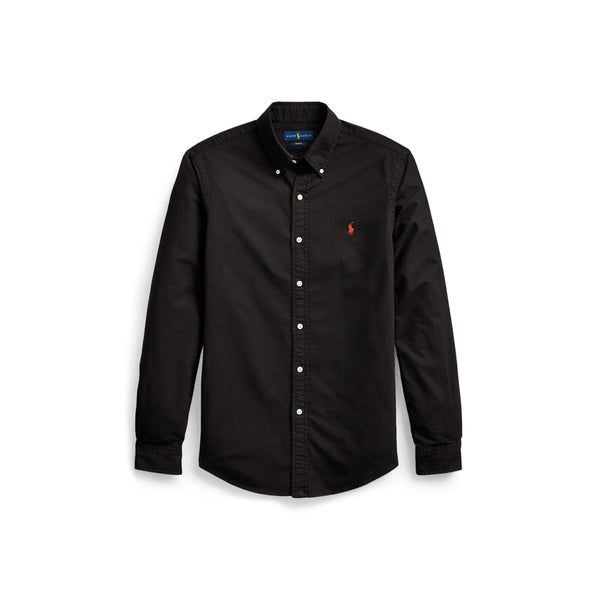 Slim Fit Garment-Dyed Oxford Shirt - Black