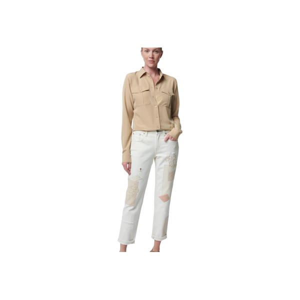 Courtenay Long Sleeve Button Front Shirt - Beige
