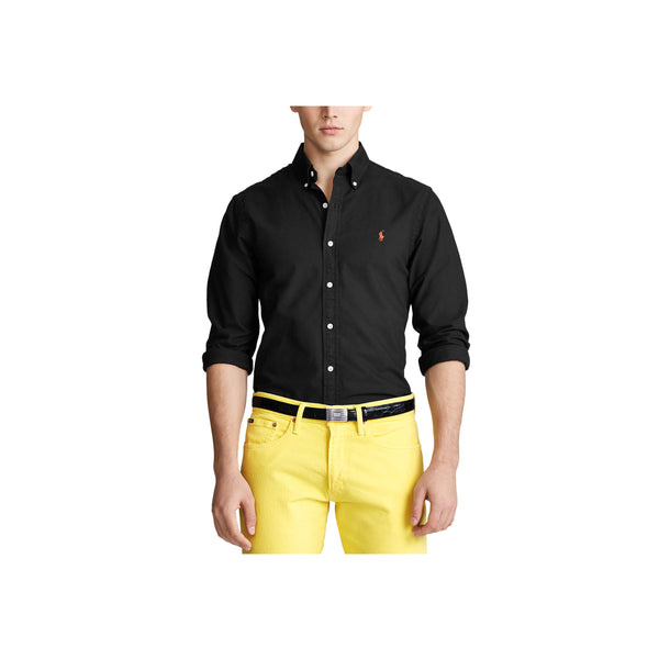 Slim Fit Garment-Dyed Oxford Shirt - Black